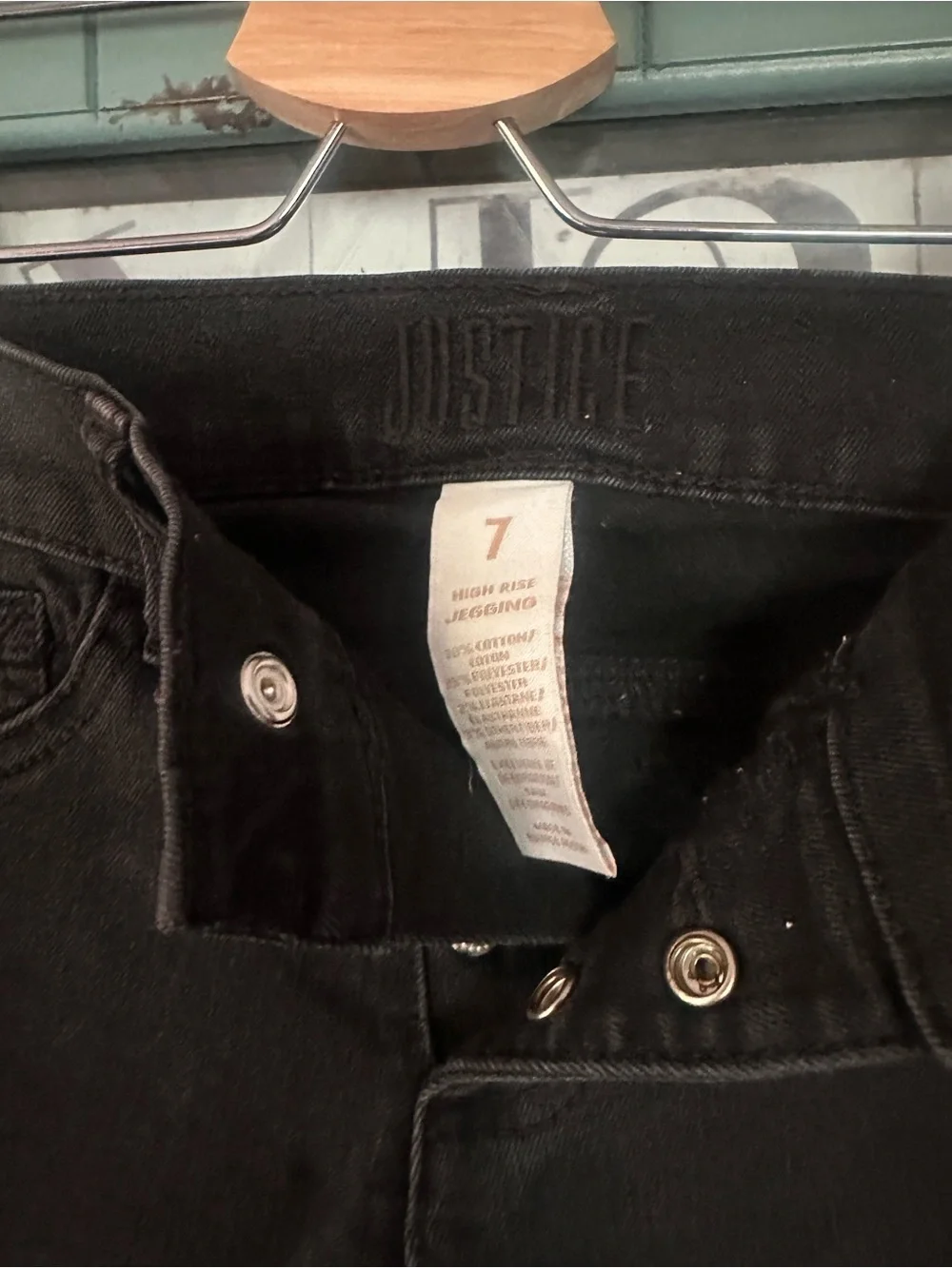 High-Rise Black Girl’s Jeans with Button Fly